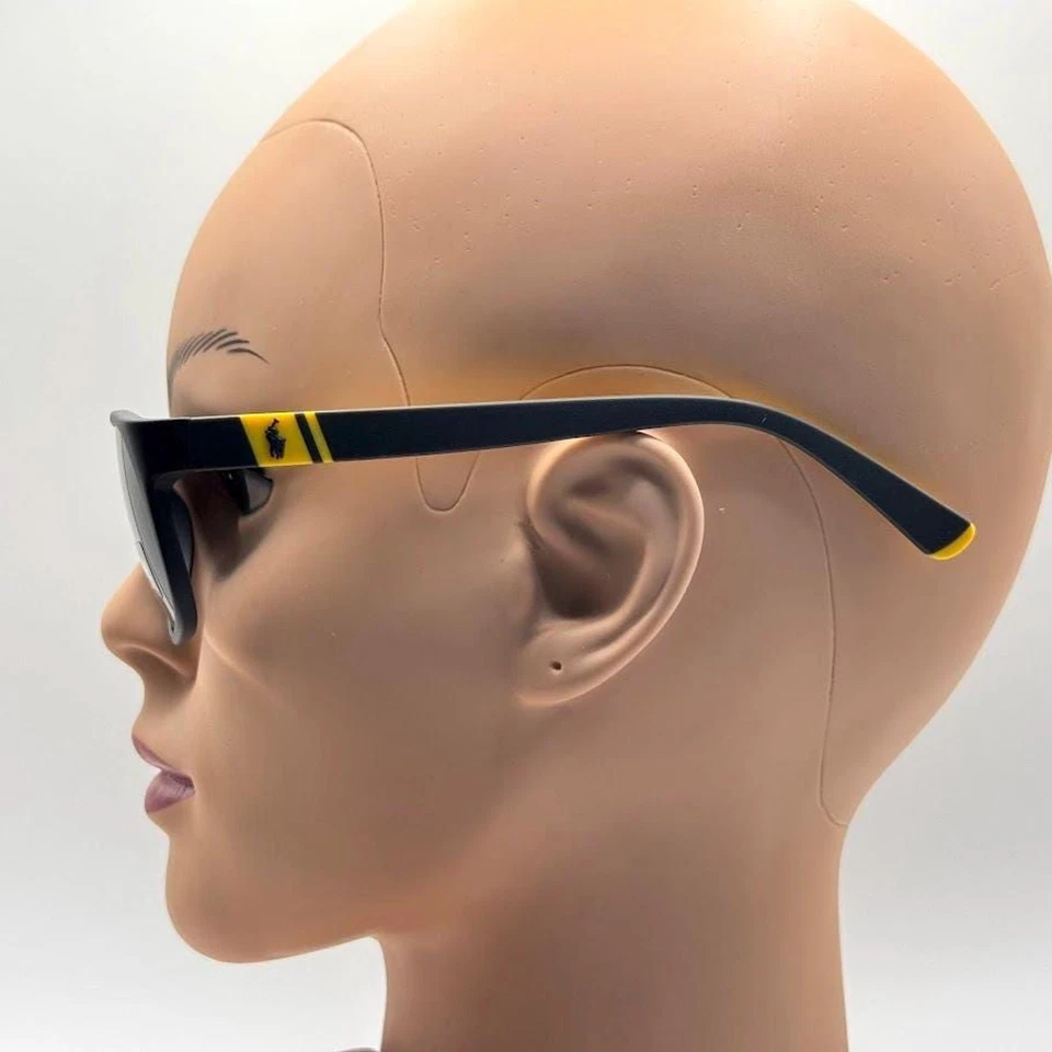 NOVO Óculos de Sol Masculino Y2K Ralph Lauren Plástico Estreito Polo 4109 Cinza e Amarelo 59/17 - Imagem 3 de 4