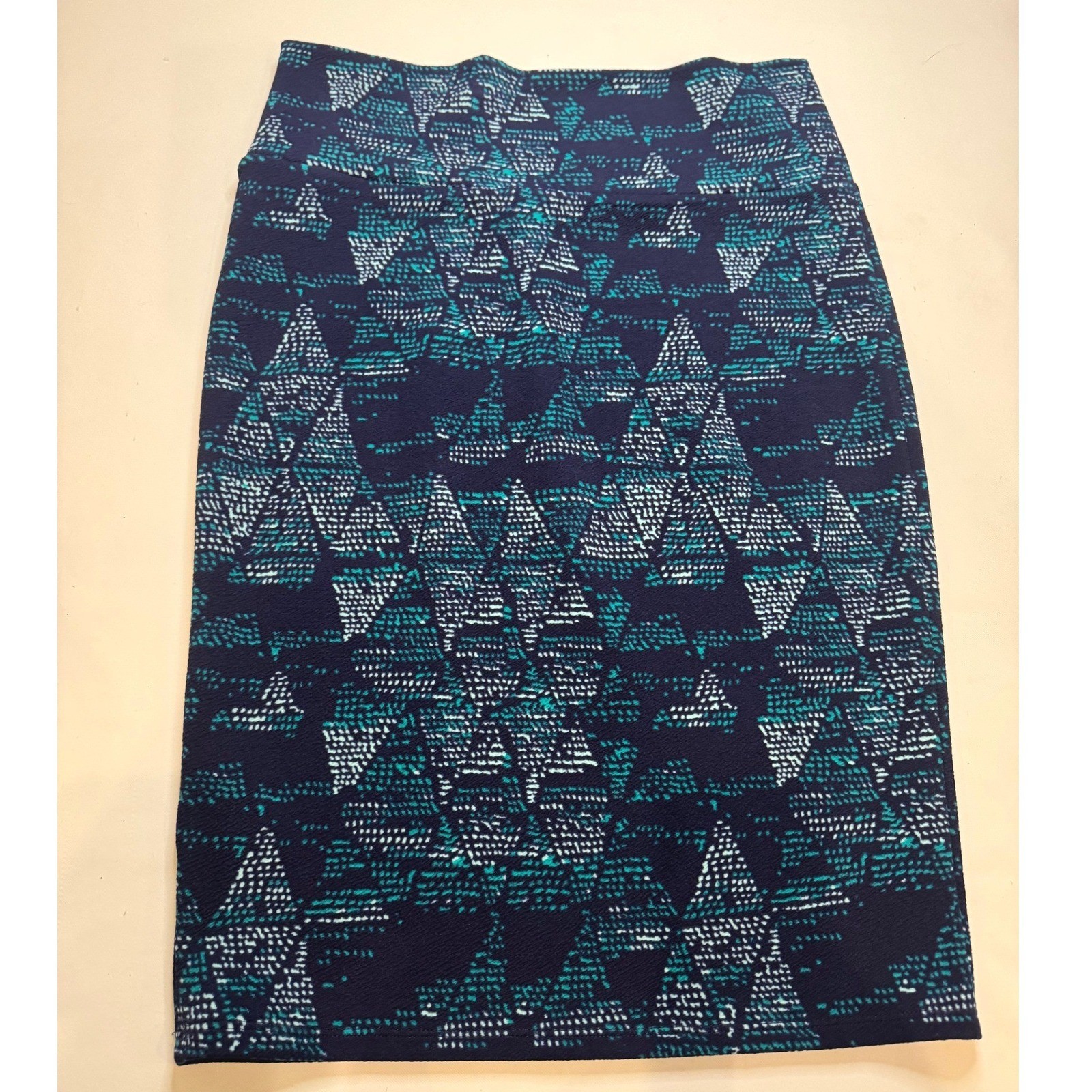 LuLaRoe Cassie Pencil Skirt Womens Medium Navy Teal Geometric Excellent Stretch image 4