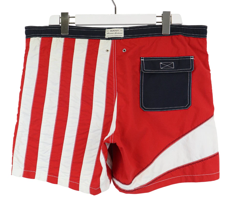 Roupa de banho masculina GANT grande elástica vermelha cordão acolchoado fenda logotipo shorts - Imagem 2 de 4