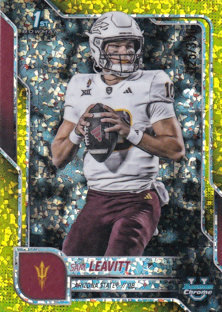 2025 Bowman Chrome U Sam Leavitt 025/350 Yellow Mini Diamonds #195 PWE