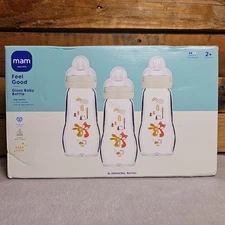mam Feel Good Glass Baby Bottles 2+ months- 9 oz. bottles Set of 3 Woodlandtheme