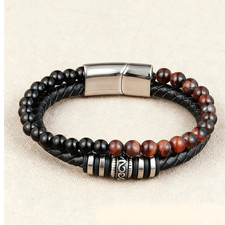 Men's Obsidian Tiger's Eye Stone Bracelet Leather Healing Strength Bracelet Gift