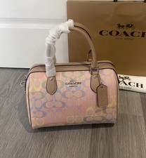 NWT Coach Rowan Satchel Bag In Rainbow Signature Canvas CDA90 Sand Multi