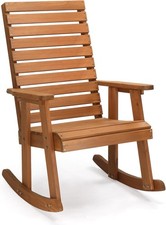Fir Wood High Back Rocking Chair, 600lb Capacity Heavy Duty Patio Rocker for