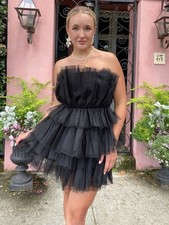 Cato Black Tiered Tulle Ruffle Mini Dress Size XL Party Cocktail Balletcore