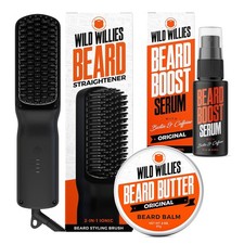 Beard Care Kit: Heated Beard Straightener for Men, Beard Butter, & Beard Grow...