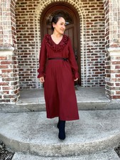 ZARA RUFFLES MIDI DRESS BURGUNDY SIZE S, M, L, ZW COLLOECTION NWT | 2778/247