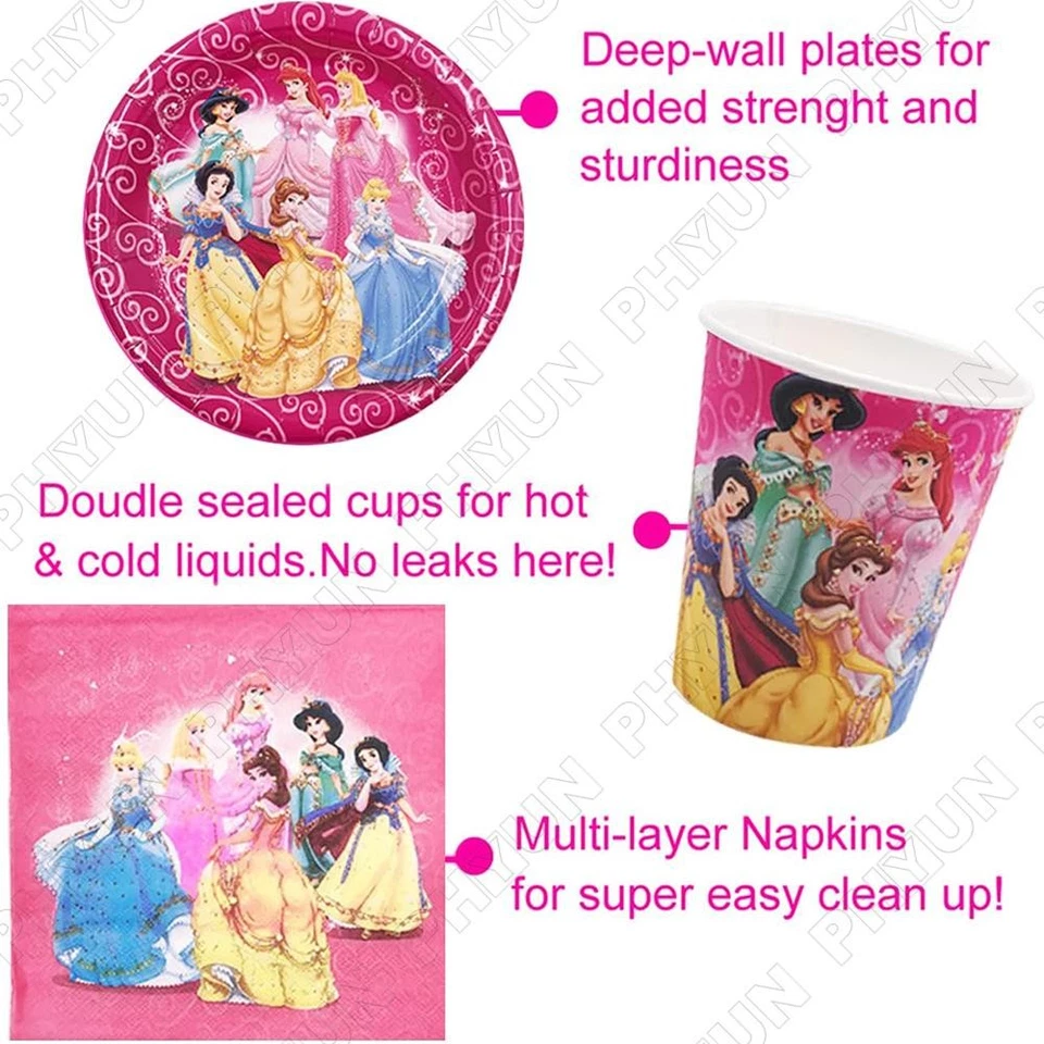 Disney Princesses Themed Birthday Party Decor Supplies + Tableware For 10 Guests - Image 3 of 4