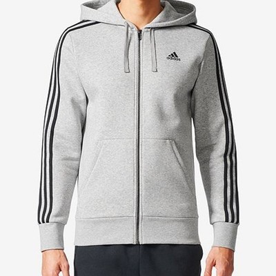 Adidas Men s Essentials Cotton Logo Full Zip Hoodie Gray BR3222 Size XLT XL TALL