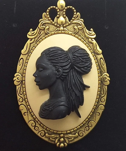 Black Woman Gold Brooch or Pendant Beautiful African American with Braids Cameo