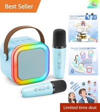Light Blue Karaoke Machine with Colorful Lights  Voice Effects for Parties