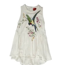 V Cristina Embroidered Bird Dress M Boho Cottagecore High Low Tank Tunic