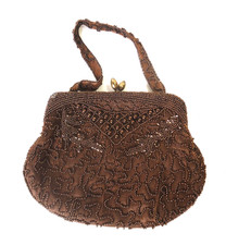 Vintage Walborg Brown Hand Beaded Handbag Evening Bag Purse West Germany