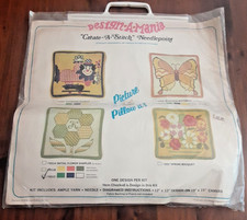 Vintage 1973 Design-A-Mania INITIAL FLOWER SAMPLER needlepoint kit hippy pillow
