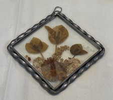 Vintage Lasting Impressions Pressed Flower Sun Catcher Pewter  Glass