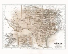 Map of Texas In Brown and White The Lone Star State Poster Print Wall Art