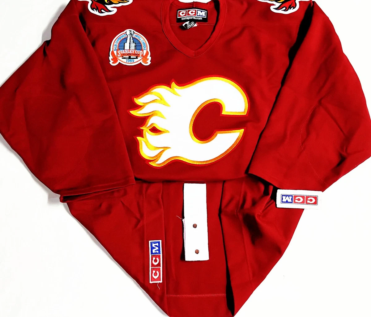 Maillot Calgary Flames Vintage CCM #33 Zarley Zalapski - Taille XL Rouge, Signé, NHL