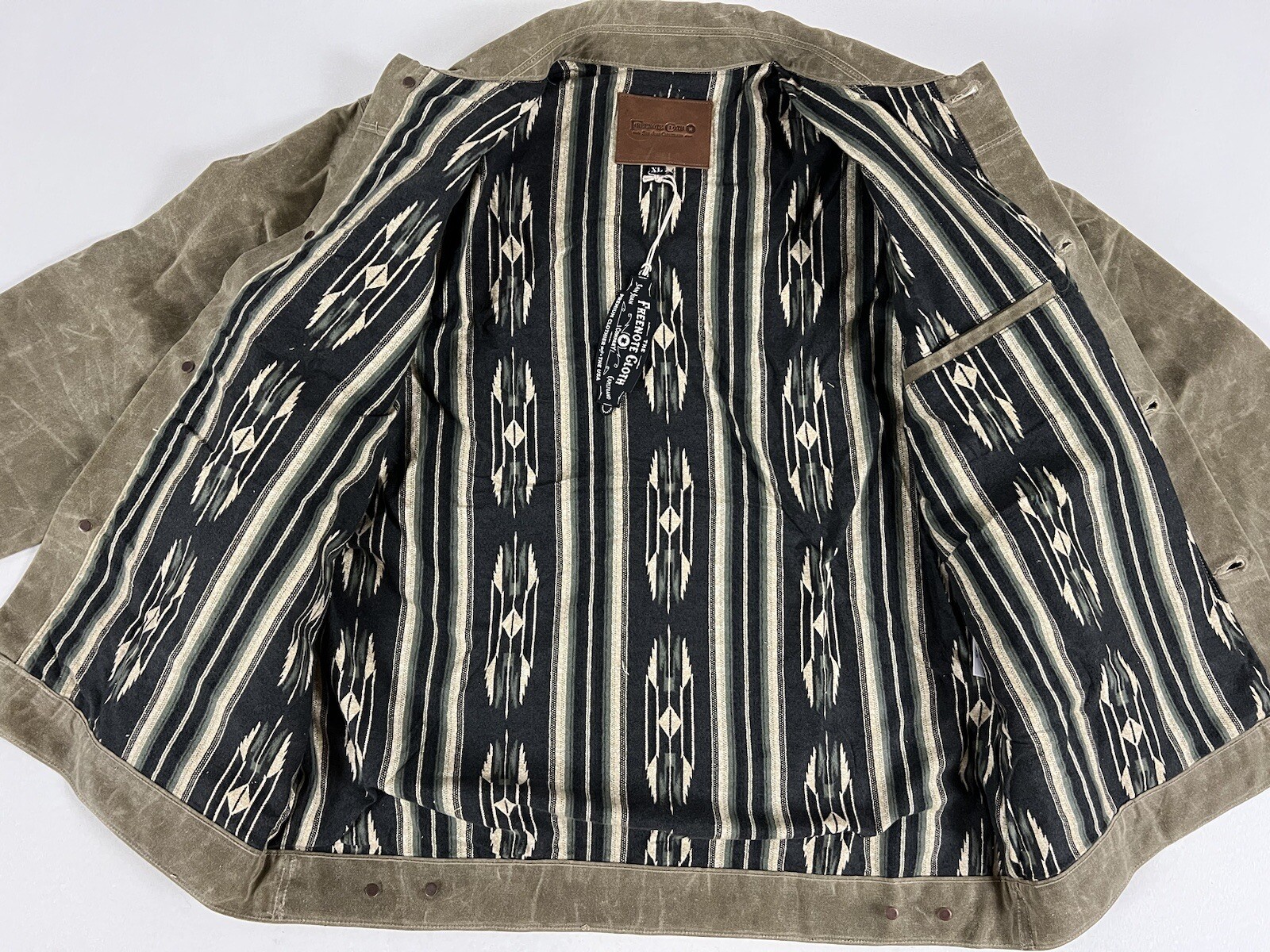 FREENOTE CLOTH RIDERS JACKET WAXED CANVAS TOBACCO GREEN INTERIOR XL NWT