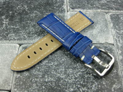Bracelet De Montre En Cuir 22mm Bleu Marine - Pour Panerai - Langue Pince - Neuf