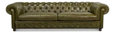 Vintage Style Tufted Leather Green Chesterfield Large Sofa-103''W