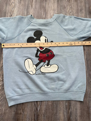 Vintage 70s Disney Blue Crew Sweatshirt Mickey Gusset M Disneyland