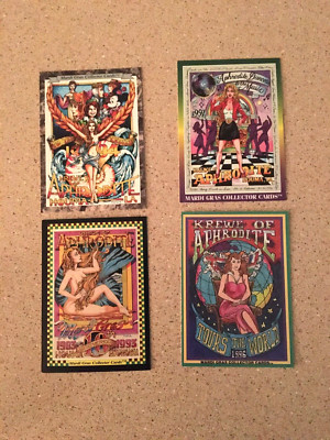 4- VINTAGE KREWE OF APHRODITE 1994 97 93 96 MARDI GRAS CARDS OLD HOUMA LA.