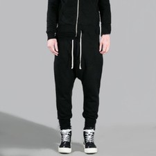 Men Cotton Drop Low Crotch Trousers Drawstring Sweat Pants Joggers Bottoms Soft