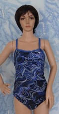 NWOT genuine NIKE black w blue/white/green swirl Performance 1pc Swimsuit,14/40