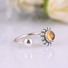 925 Sterling Silver Citrine Adjustable Ring Engagement Birthstone Rings