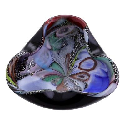 AVEM Murano Glas Italien TUTTI-FRUTTI BIZANTINO Dreieck Schale 8'' Durchmesser 1950er