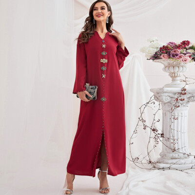 Kaftan Women Muslim Moroccan Long Sleeve Maxi Dress Abaya Dubai Party Arabic Eid
