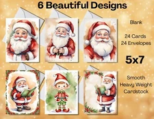24 Greetings Cards - 6 designs -Christmas Holiday Cards with Envelopes - 5x7 #09