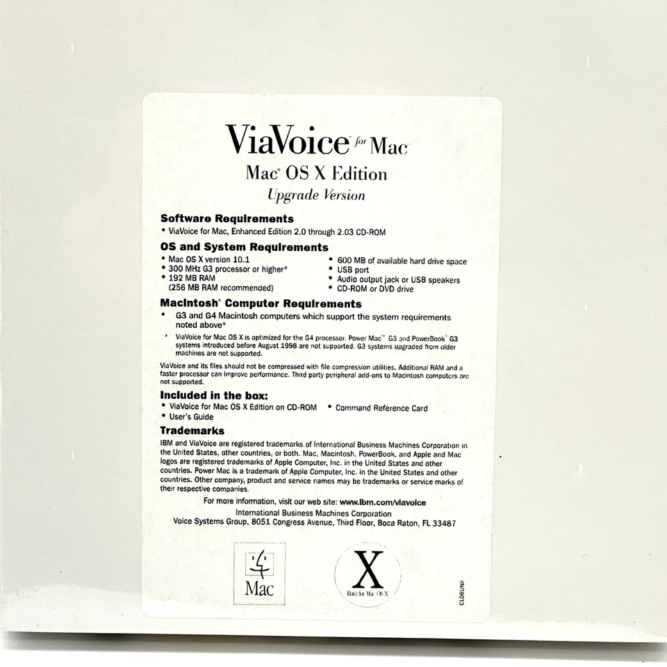 NEW SEALED IBM ViaVoice Mac OS X 10.1 Edition Upgrade G3 G4 Macintosh Vintage - Image 2 of 4