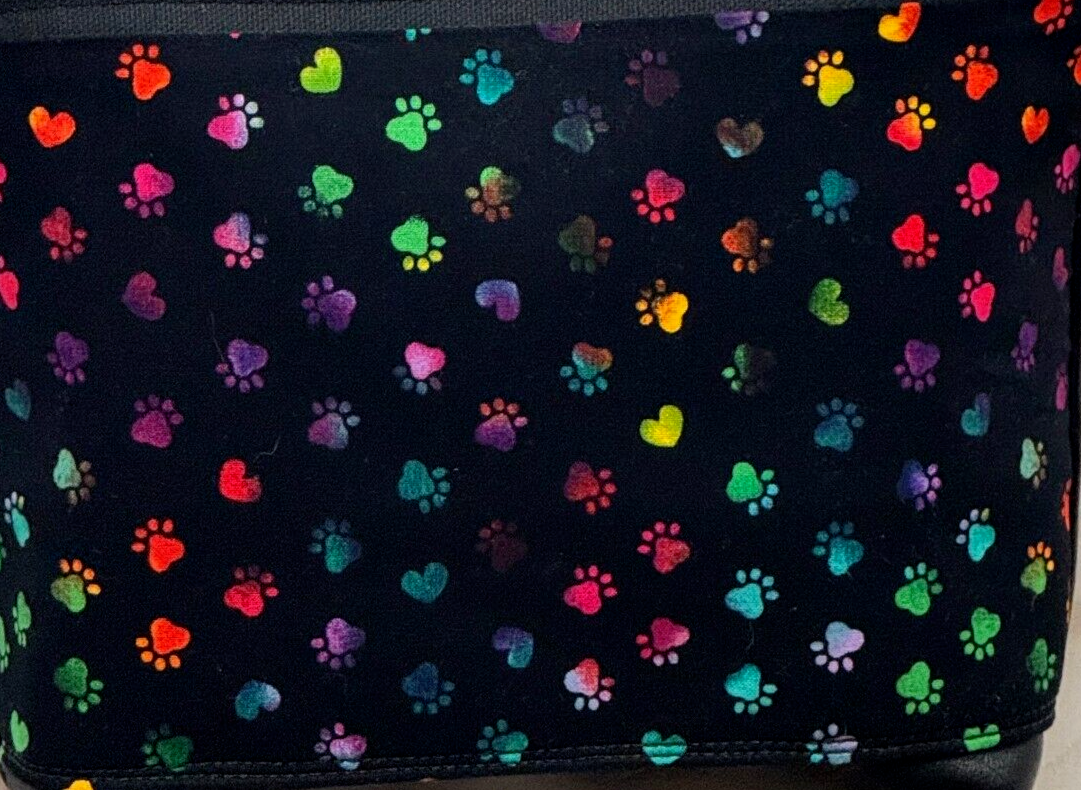 Crossbody Bag Black with Dog Prints Handmade Adjustable Strap 2 Outside Pockets-image