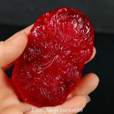 3'' China Emerald Jadeite Red Jade Dragon Loong Beast Yubi Yu Bi Amulet Pendant