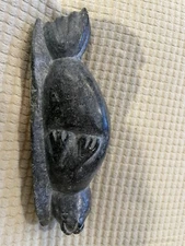 Vintage Intuit Soapstone Seal Carving  Signed Backside Has Scrapes