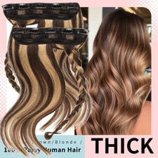 One Piece BLONDE Clip in Remy 100% Human Remi Hair Extensions 3/4 Full Head Weft