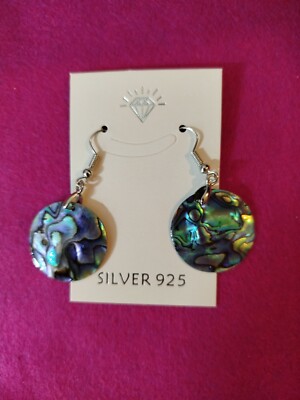 Neu 925 Sterling Silber Hängeohrringe AAA  Abalone Muschel Handarbeit 