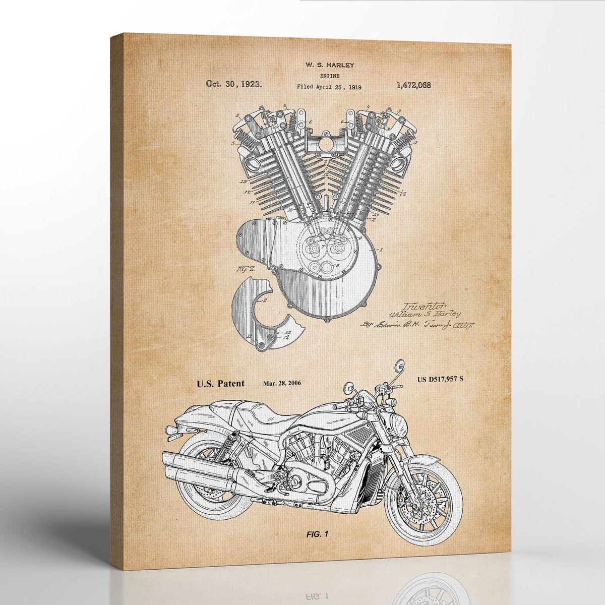 Vintage Harley Davidson Engine & Motorcycle Patent Canvas Frame | eBay