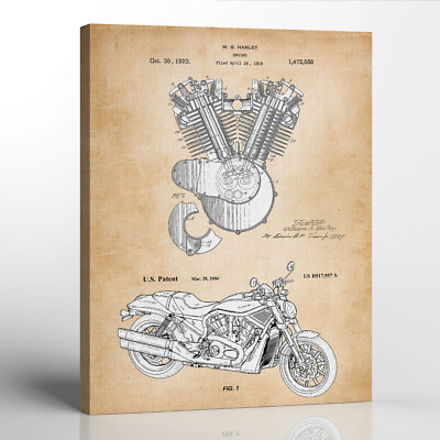【Harley-Davidson】ハーレー アートフレーム Vintage Harley Davidson Engine & Motorcycle Patent Canvas Frame | eBay