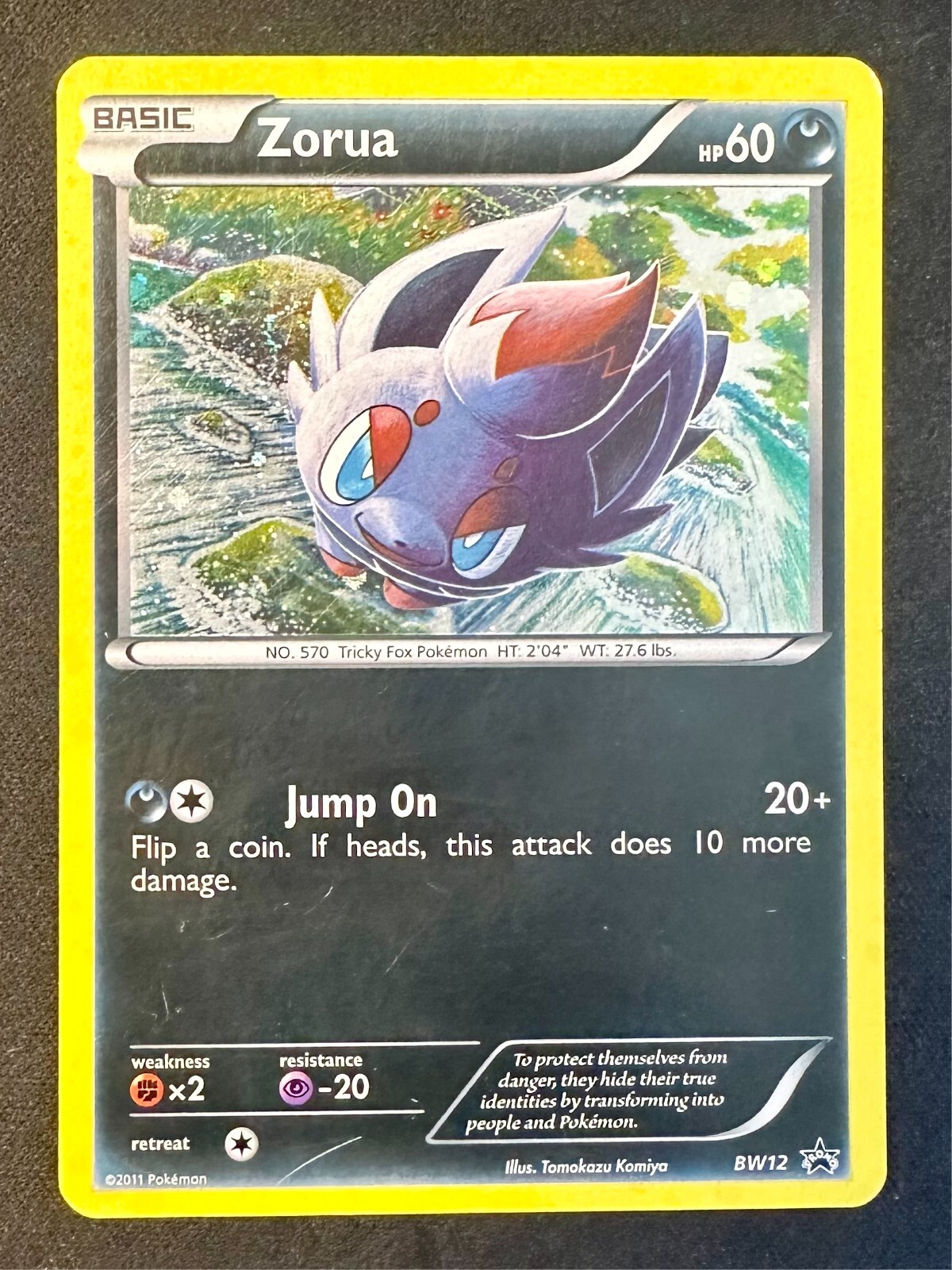 Zorua SWIRL! BW12 B&W Black Star Promo Komiya Art Pokemon Card Cosmos Holo - Lp
