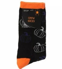 Crew Socks Halloween Pumpkin design in black and orange one size