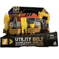 Tuff Tools Pretend Play 10 Piece Toy Utility Belt Set w Helmet, Belt  Hand Tool
