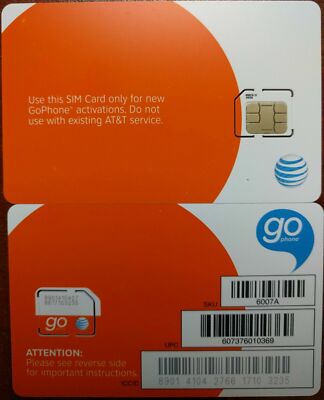 ATT PREPAID GO PHONE AT&T MICRO 3FF SIM Card AT&T OEM MICRO 4G SKU ...