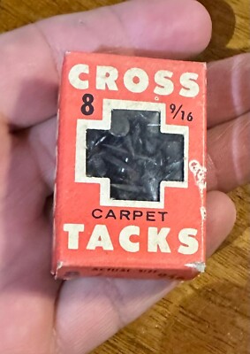 Vintage 1961 Cross 9/16 Blued Cut Carpet Tacks #8 Box Advertising Jaffrey NH