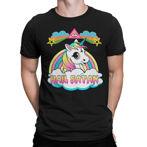 Rainbow Unicorn 'Hail Satan' T-Shirt 
