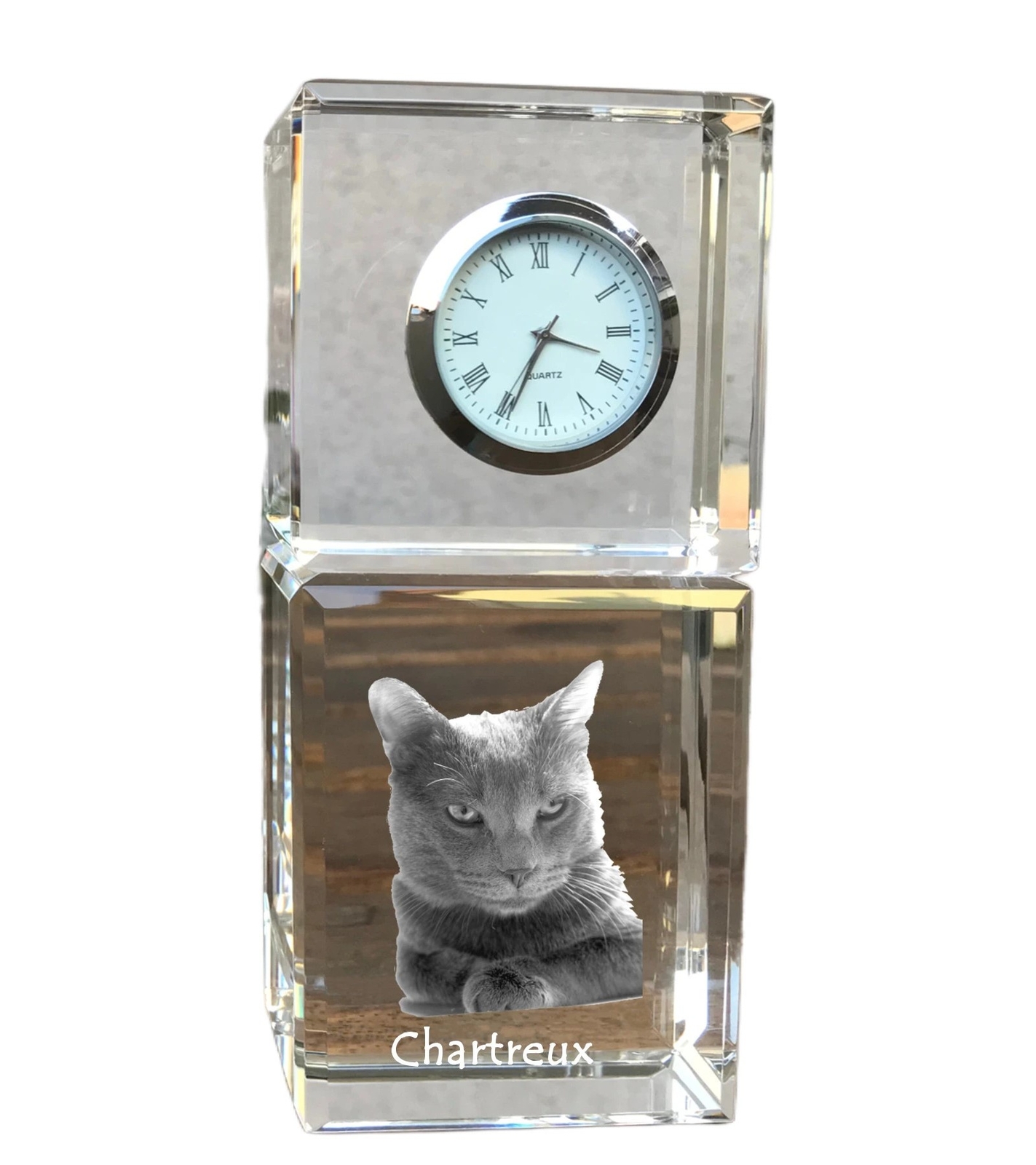 Chartreux - crystal clock with a photo, photo of a cat in crystal, personalized