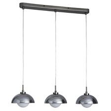 Image of Litecraft Ceiling Pendant Bar Smoke Tint & Opal Glass 3 Light - Pewter Clearance