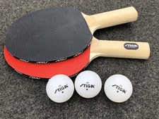    STIGA 2 Red  Black Table Tennis Bats  3 Balls Opened Set   