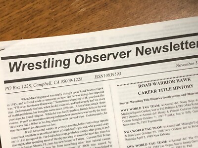 WRESTLING OBSERVER NEWSLETTER 2003 DEATH OF ROAD WARRIOR HAWK PLUS CAREER BIO